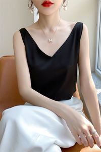 真丝吊带背心女内搭西装白色黑色打底绸缎面桑蚕丝醋酸上衣夏v领图片