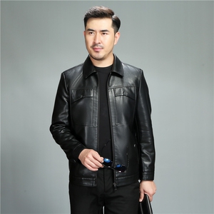中年爸爸装商务休闲翻领皮衣新款冬季男士休闲加厚保暖男装外套图片