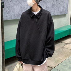 2026春秋翻领亨利领提花POLO衫痞帅卫衣外套W56682/特P25黑，男装Polo衫，电商A094