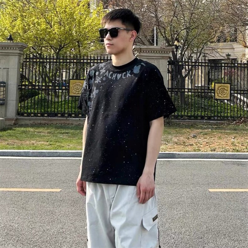 万针全刺绣工艺抖音得物高品质260克重磅纯棉双纱美式高街短袖T恤,男装T恤,电商A486
