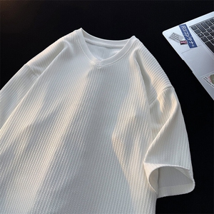 8XL-M短袖肌理感冰丝凉感T恤特大码鸡心领半袖纯色体恤DX1216/P28图片