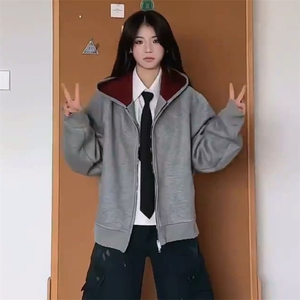 抖音得物高品质 秋冬美式高街重磅结构双层双面连帽卫衣外套XS107图片