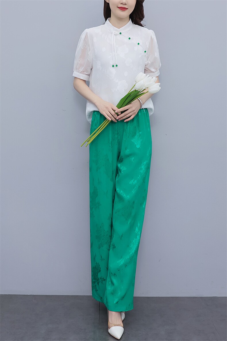 芷墨新款复古新中式简约日常改良汉服盘扣上衣裤子俩件套套装女装,女装套装/套裙,芷墨服饰