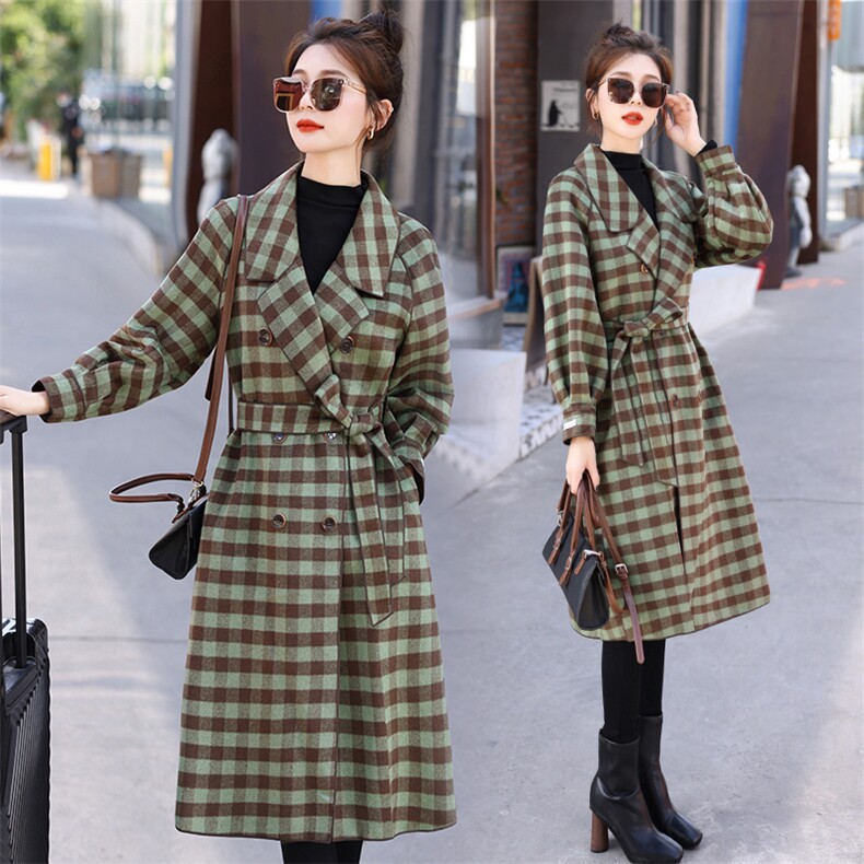 现货手工缝制冬季新款时尚舒适通列保暖中长款双面呢大衣送腰带，女装双面呢大衣，韩美纤衣