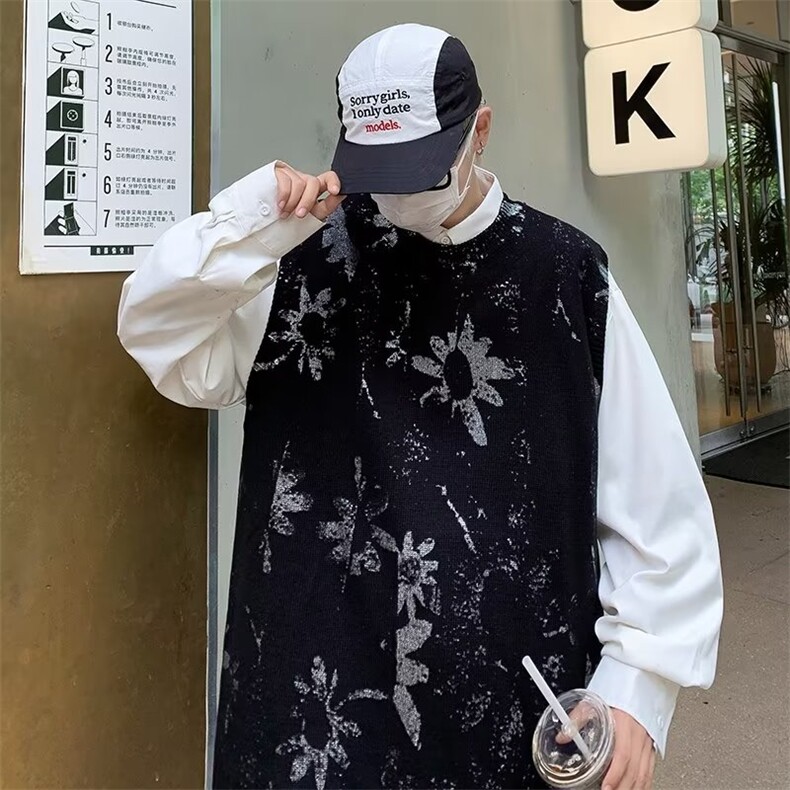 秋季新款复古印花小众毛衣背心马甲男休闲无袖针织衫MZ008-P39,男装针织衫/毛衣,星座412-3