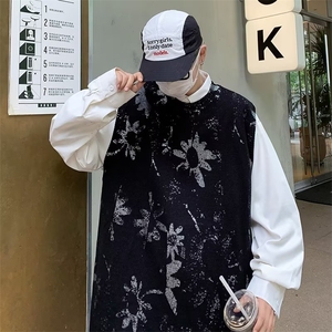 秋季新款复古印花小众毛衣背心马甲男休闲无袖针织衫MZ008-P39图片
