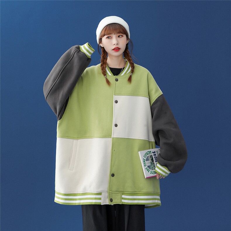 ！中性秋季设计感拼接撞色宽松休闲情侣棒球服-G430P75控98,女装职业装,A247A