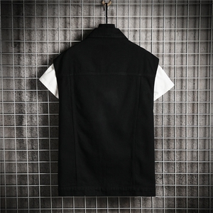 MJ257-50-控78 M-5XL 牛仔大码网格马甲男工装ins无袖外穿潮牌图片