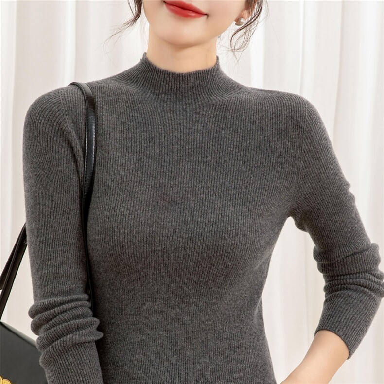 2025年秋季套头加银丝修身时尚百搭通勤简约休闲，女装羊毛衫，万禾羊绒