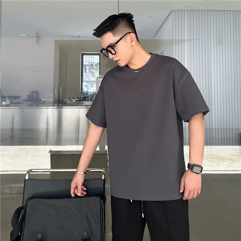 （网图）260克液氨棉极简风钢标设计款短袖T恤男士半袖潮流P28,男装T恤,电商C306-1