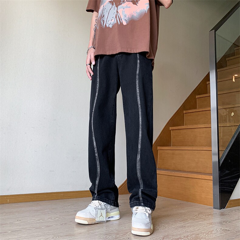 B221美式ins高街暗黑小众毛边破洞直筒牛仔裤LK23104-P65控88,男装牛仔裤,电商B221
