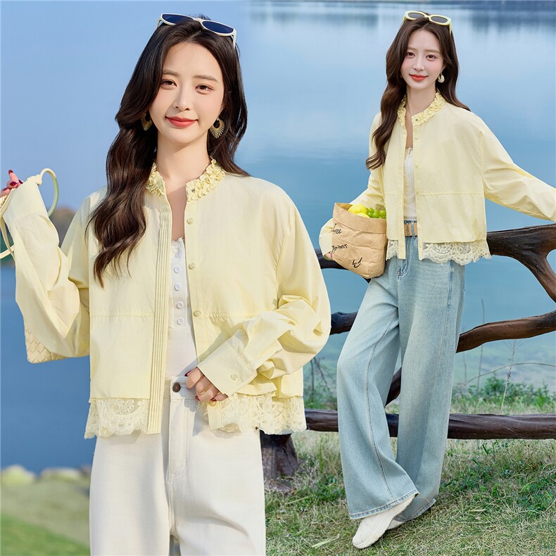 2026新款长袖薄款花边蕾丝洋气减龄休闲短款外套女，女装短外套，沁沁公主