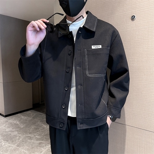 社会小伙高端呢子拼皮宽松韩版外套 大衣夹克男A236-JK0813-P130图片