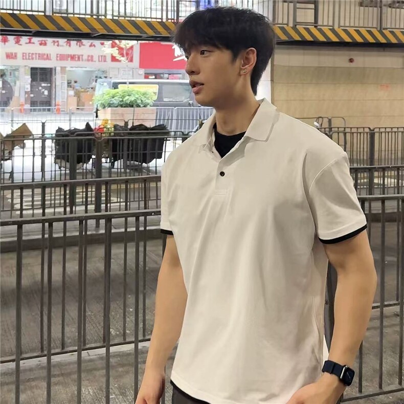 新款索罗娜老钱风假两件polo衫休闲高级收袖口T恤男POL05P37特，男装T恤，电商D256-3(原A064-3)