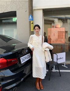 现货，秋冬新款羽毛纱连衣裙,女装连衣裙,墨初