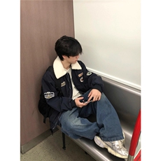 【档口现货】DJM801-批75羊羔绒翻领棉服男冬季加绒加厚慵懒外套，男装棉衣，星座603-2