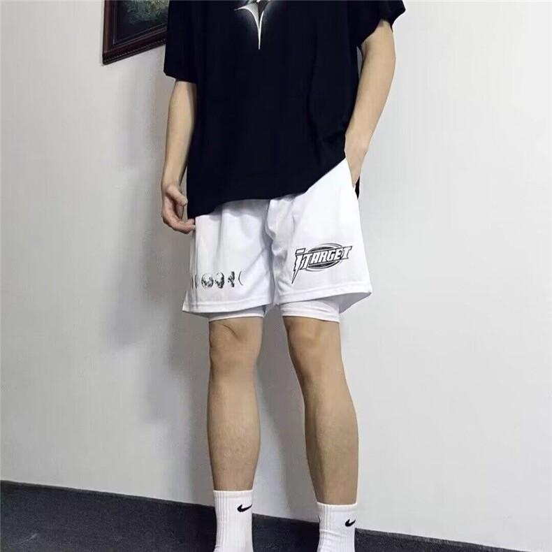 夏季美式运动短裤男四分不过膝运动裤夏季健身跑步透气速干篮球裤图片