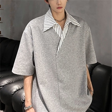 网图美式假两件POLO衫男款夏季设计感条纹衬衫领上衣YY813-P35，男装Polo衫，电商C216