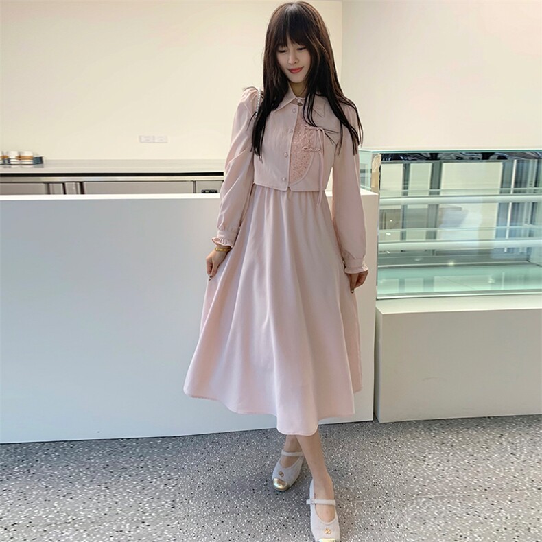 现货2024年春季女金典时尚潮流新中式复古盘扣网红假两件套连衣裙,女装连衣裙,煊芮熙