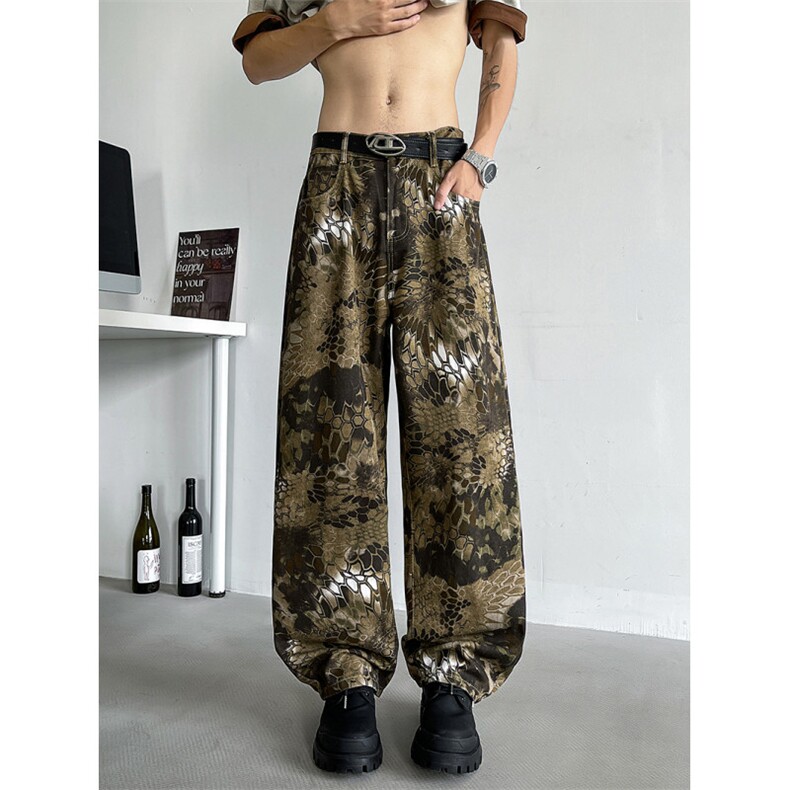 复古嘻哈豹纹牛仔裤男女水洗高街拖地裤-NZ26-P42,男装牛仔裤,星座310B-3