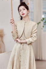 新中式国风连衣裙套装女2024春秋季新款气质高腰修身背心裙两件套，女装套装/套裙，芷墨服饰