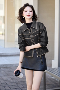 翻领皮衣外套女2024春秋季新款小个子宽松显瘦超好看pu皮夹克上衣图片
