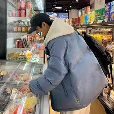 春秋新款美式百搭宽松纯色棉衣男士韩版休闲简约假两件外套上衣，男装棉衣，星座1013-1