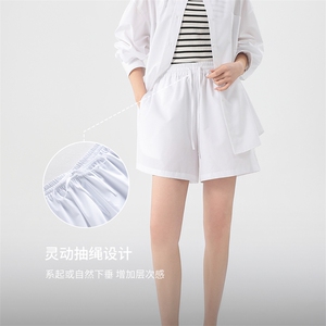 凉感免烫抽绳阔腿短裤女春夏空气感宽松显瘦休闲短裤图片