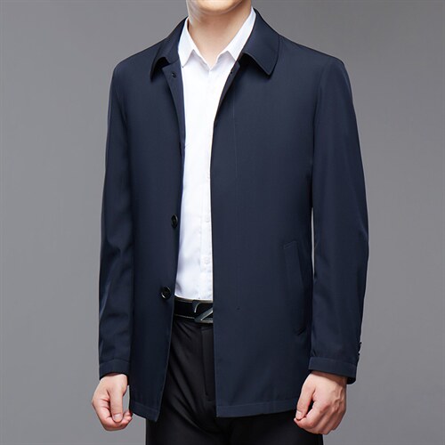 男士2023年春季新款休闲风衣中青年纯色简约翻领外套JHL988-P140，男装风衣，电商B212（原钱塘6029）