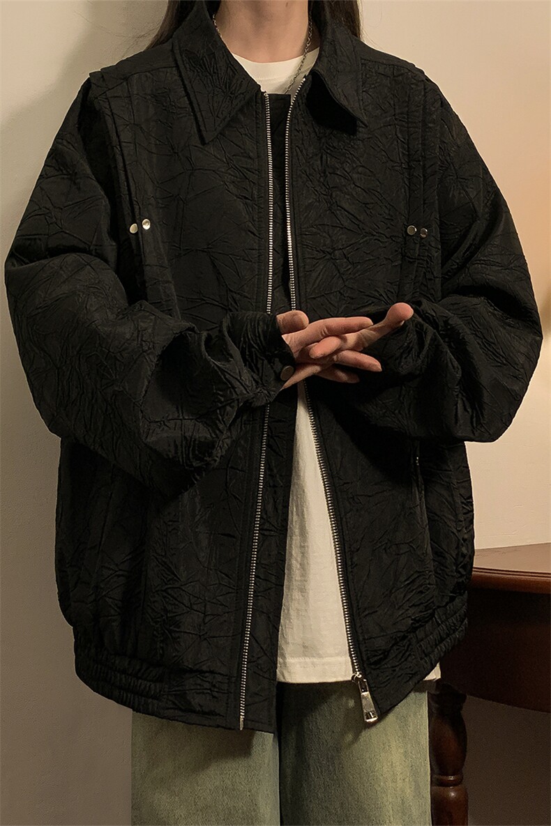 中性风成分聚酯纤维,褶皱撞色面料夹克男外套JK77866P75控118,男装夹克,星座227-7