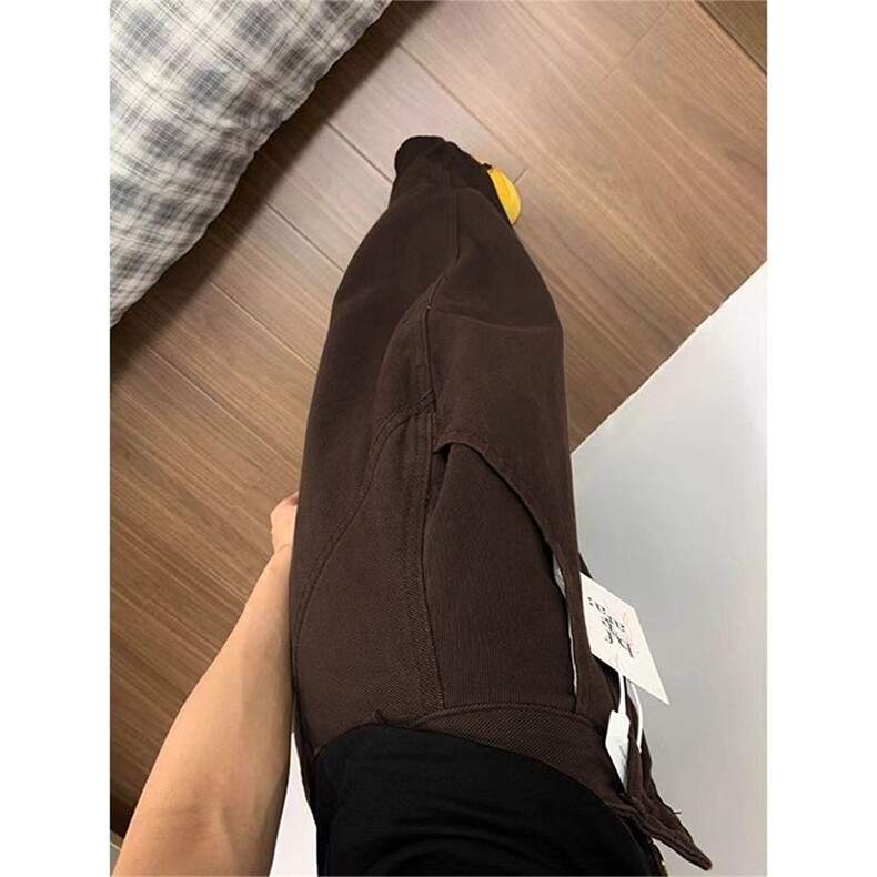 美拉德棕咖色工装弯刀牛仔裤女春季潮流水洗高腰宽松阔腿镰刀裤子,男装牛仔裤,星座1409-3
