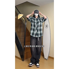 YK86066-P2330%棉70%聚酯纤维cleanfit夏季短袖袖格子衬衫男，男装衬衫，电商A086-1