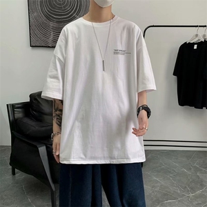 短袖T恤男新款夏宽松港风新款半袖ins简约五分袖体恤衫 T595-P18图片