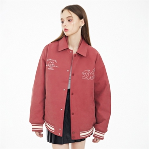现货 三色字母PU皮棒球服外套秋冬棉服带帽可拆卸图片