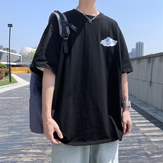 潮牌五分袖t恤男女ins潮港风嘻哈夏季半袖包边毛巾绣上衣DT08P32，男装T恤，星座1116-2