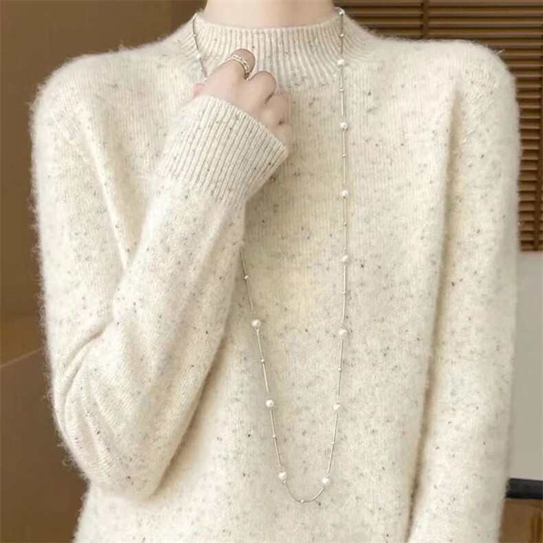 100%纯羊毛衫女一线成衣半高领亮丝加厚毛衣宽松羊绒衫上衣打底衫,针织衫/毛衣,萱芳婷羊绒