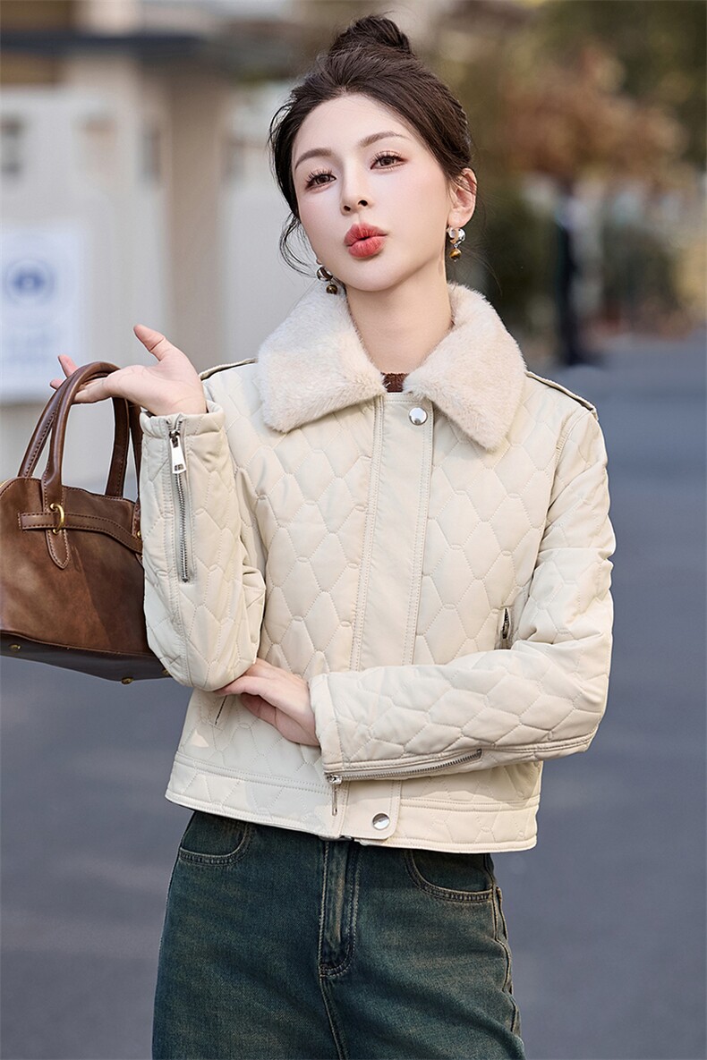 2025冬季新款现货休闲时尚潮流加绒保暖皮衣外套,女装皮衣,1C078
