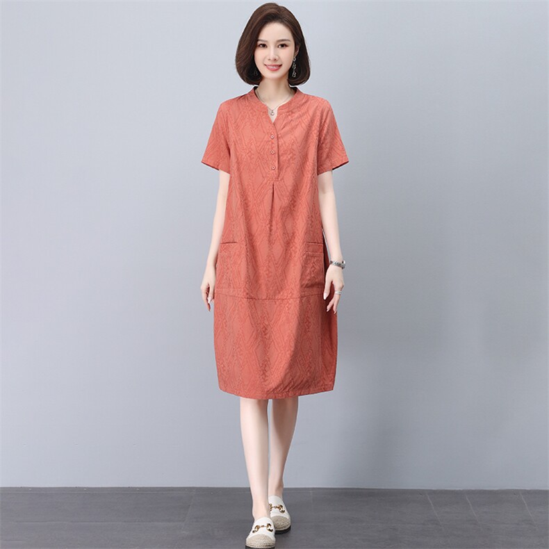 纯棉连衣裙女绣花2025夏季新款宽松休闲大码直筒茧型十三行中长裙,女装连衣裙,独衣靓