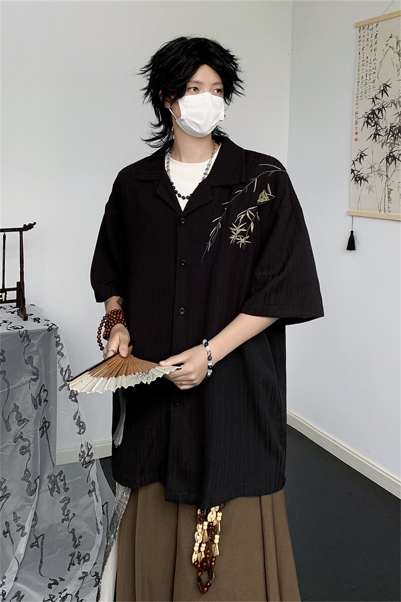 新中式男装风衬衫高级感男生古风刺绣外套宽松大码衬衣春夏季,男装衬衫,星座505-2（原电商A260-1)
