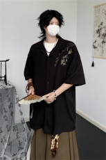 新中式男装风衬衫高级感男生古风刺绣外套宽松大码衬衣春夏季，男装衬衫，星座505-2（原电商A260-1)