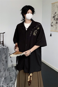 新中式男装风衬衫高级感男生古风刺绣外套宽松大码衬衣春夏季图片