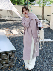 现货手工缝制70羊毛双面呢大衣配围巾210-651-P270-K398，女装双面呢大衣，韩蜜菓