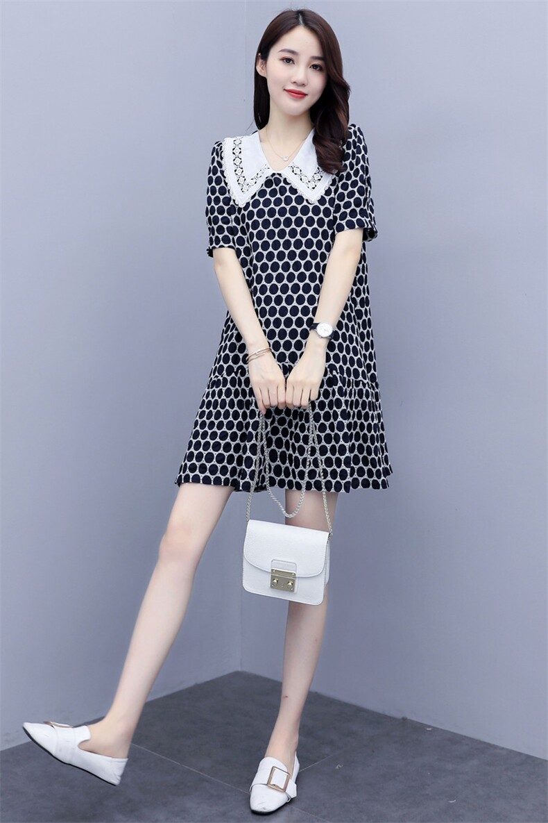 2021夏装新款时尚刺绣娃娃领连衣裙大码,女装连衣裙,尚洛菲
