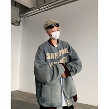 秋季新款港风日系复古字母全刺绣立领牛仔夹克外套男JK1385-P78，男装夹克，星座313A(原308A-2)