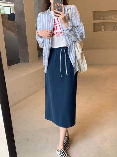 【现货】抽绳后开衩纯毛圈直筒裙，其它，海维恩