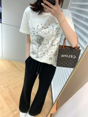 2025新款春夏季烫钻动物印花短袖显瘦正肩t恤，女装T恤，湘姗