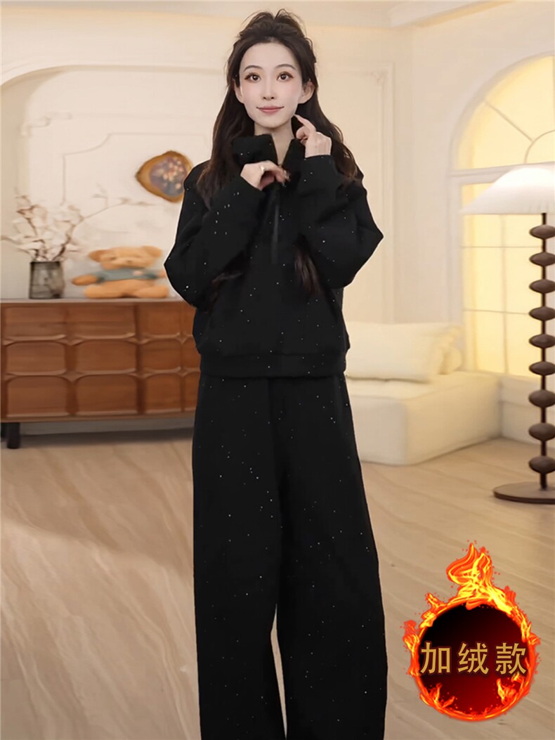韩系简约运动套装女秋冬新款双口袋拉链开衫连帽卫衣直筒裤两件套,女装套装/套裙,江南