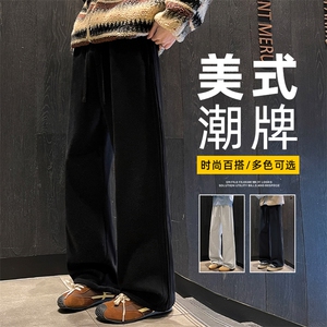 休闲卫裤男春季美式重磅垂感运动裤直筒宽松百搭阔腿裤Z9860-P45图片
