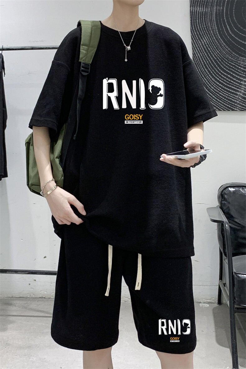 ！2023夏季男士华夫格短袖T恤套装潮流一套HTZ06P50,男装T恤,电商B220