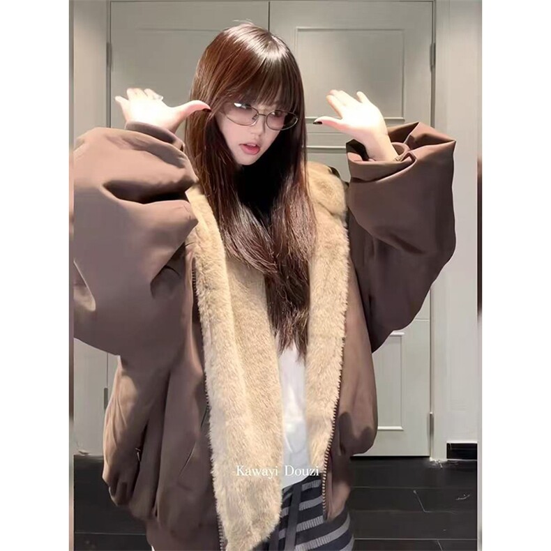 两面穿现货重磅短款座山雕棉衣男女双面穿毛毛绒棉服加厚外套,男装棉衣,电商A486